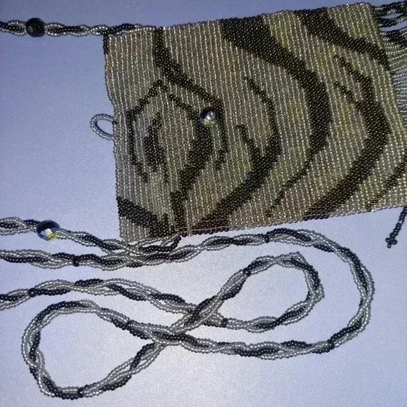 Vintage Zebra Print Full Beaded Evening Crossbody Fringe Small Bag - Picture 7 of 9